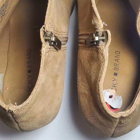 Lucky Brand Women's Bootie Yakeena Zip Wedge Honey Tan Oiled Suede Ankle Sz. 10 - Picture 13 of 14